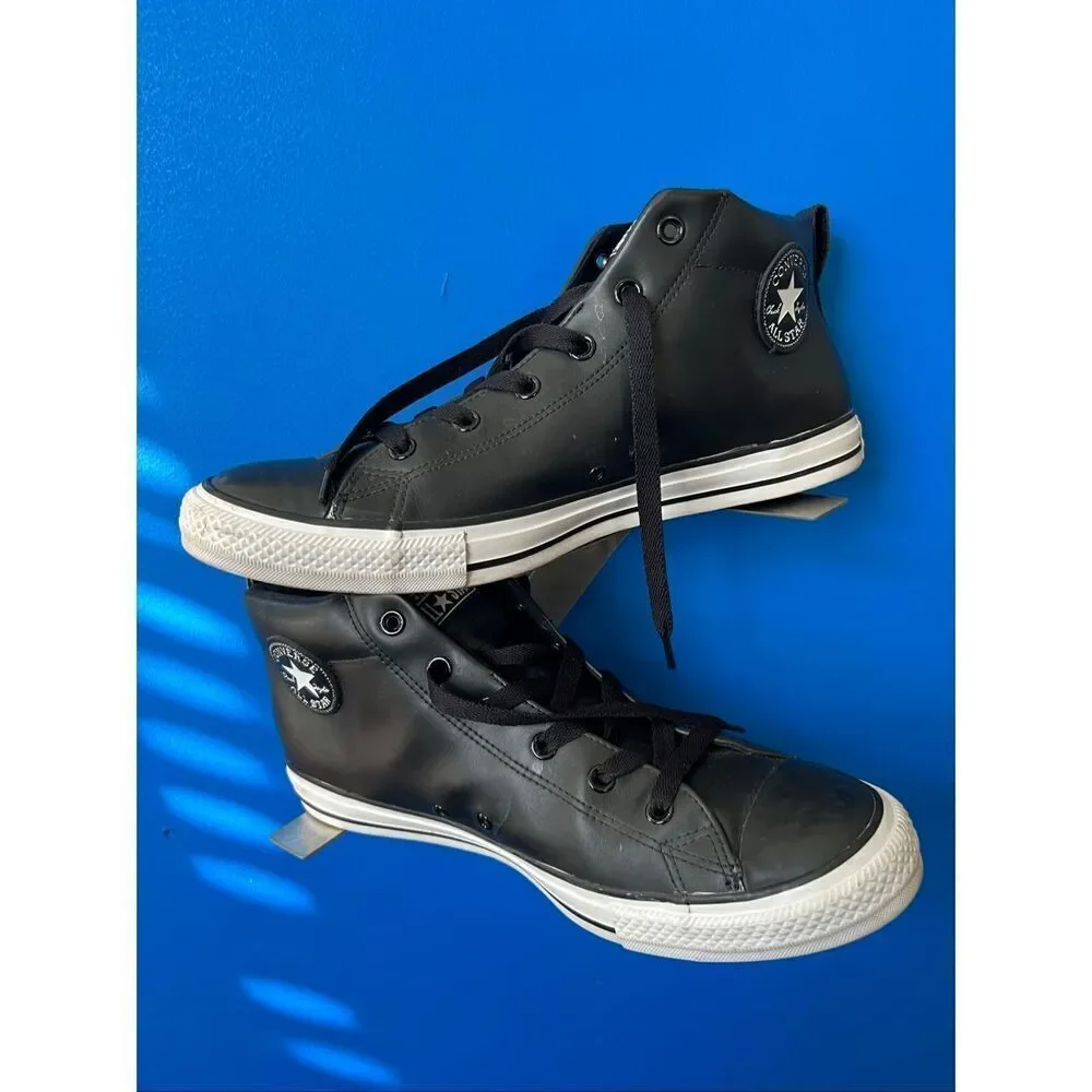 Converse All Star High Top Black on Black Canvas leather Shoes 144662C size 12 m